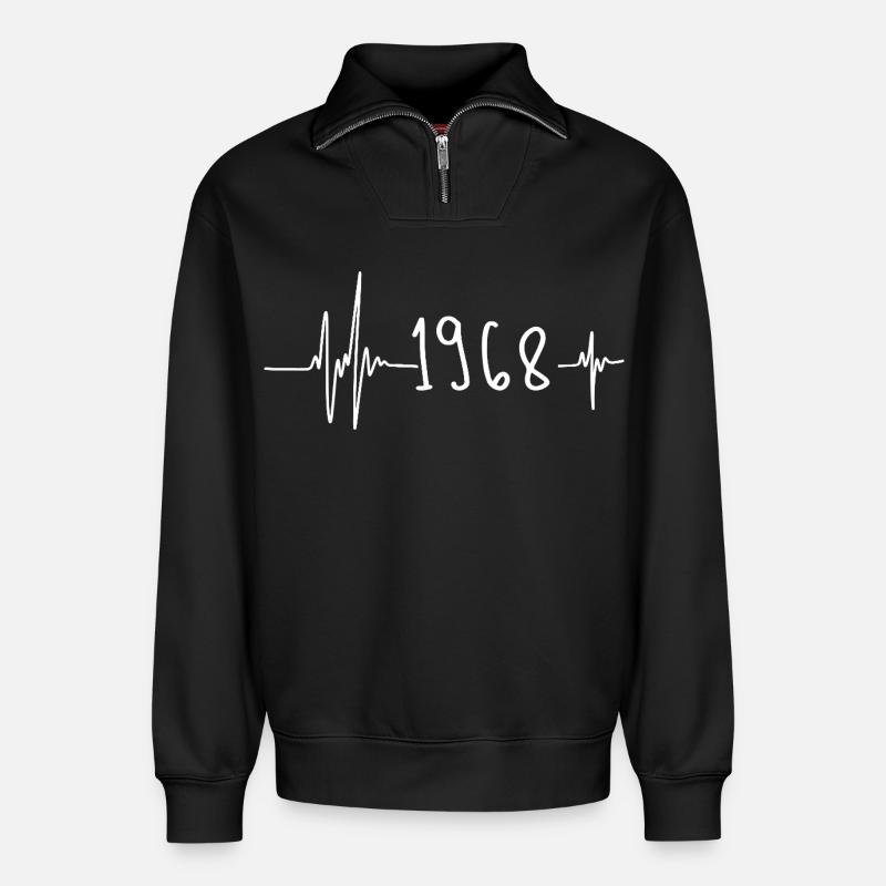 1968 - Relaxed Unisex Organic Half Zip Sweatshirt – von SPREAD - Schwarz