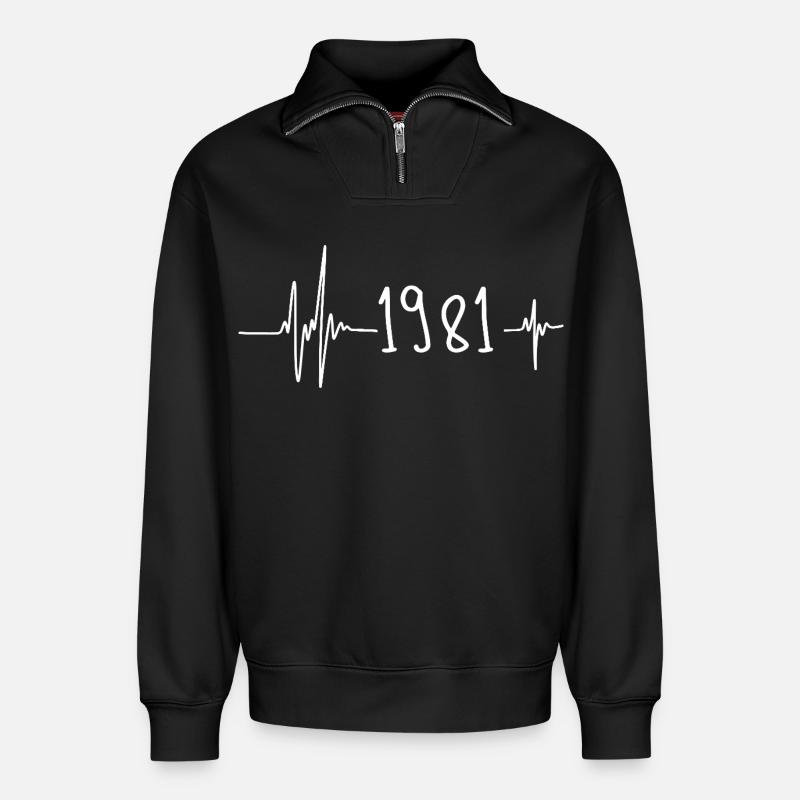 1981 - Relaxed Unisex Organic Half Zip Sweatshirt – von SPREAD - Schwarz