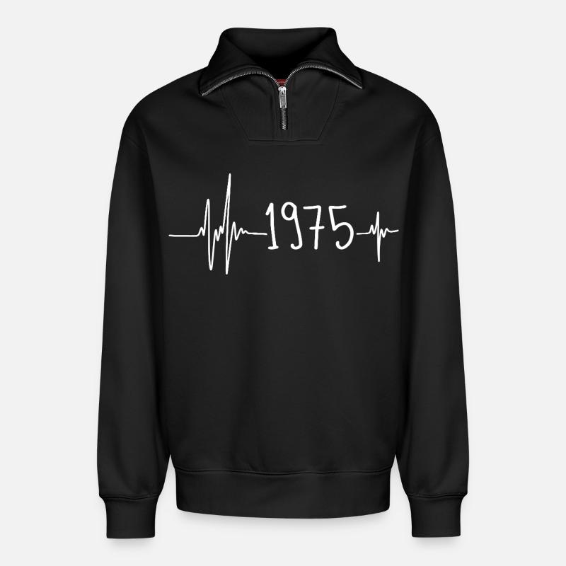 1975 - Relaxed Unisex Organic Half Zip Sweatshirt – by SPREAD - black