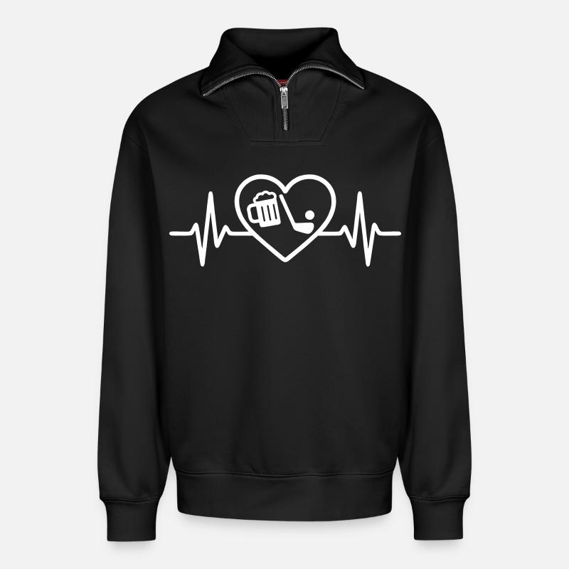 Heart Golf Bier - Relaxed Unisex Organic Half Zip Sweatshirt – von SPREAD - Schwarz