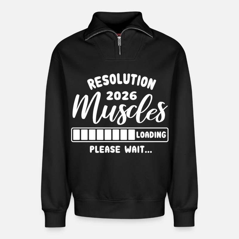 Resolution 2026 | Muscles Loading | Gym Outfit - Relaxed Unisex Organic Half Zip Sweatshirt – von SPREAD - Schwarz