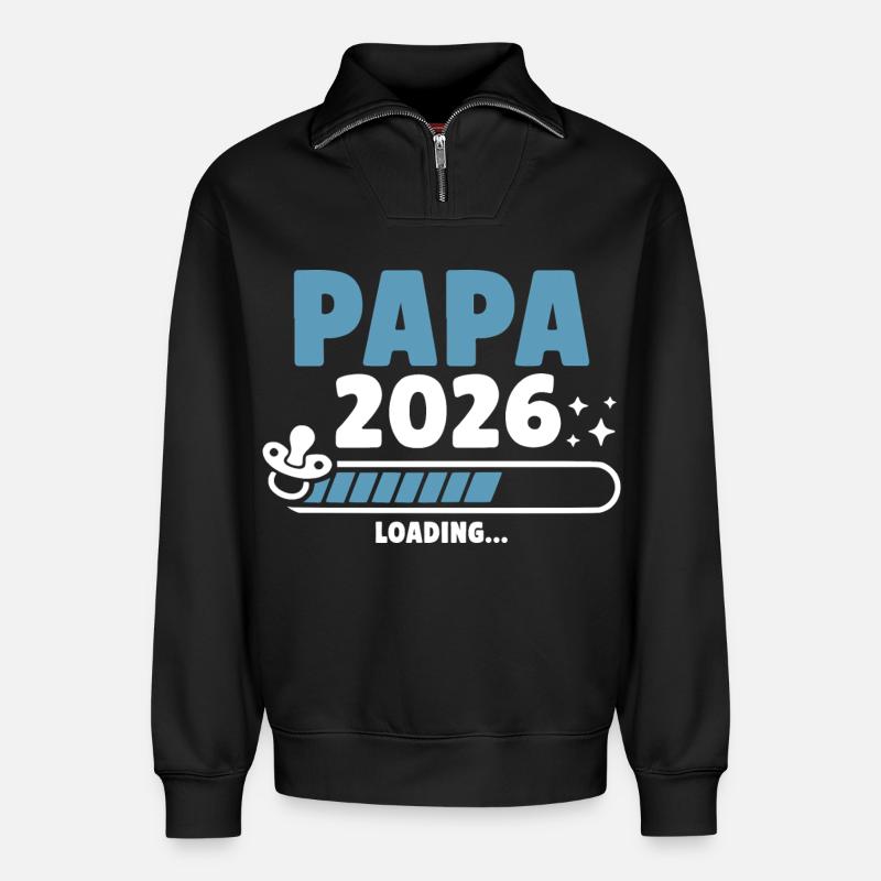 Papa 2026 Loading... - Relaxed Unisex Organic Half Zip Sweatshirt – by SPREAD - black
