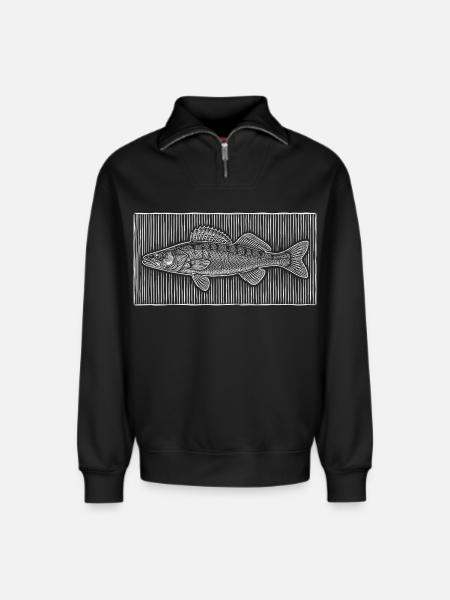 Line-Art – Edles Angler & Fischer Design - Relaxed Unisex Organic Half Zip Sweatshirt – von SPREAD - Schwarz