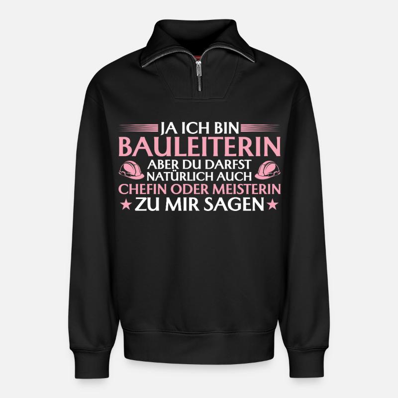 Bauleiterin Chefin oder Meisterin - Bauherrin - Relaxed Unisex Organic Half Zip Sweatshirt – by SPREAD - black