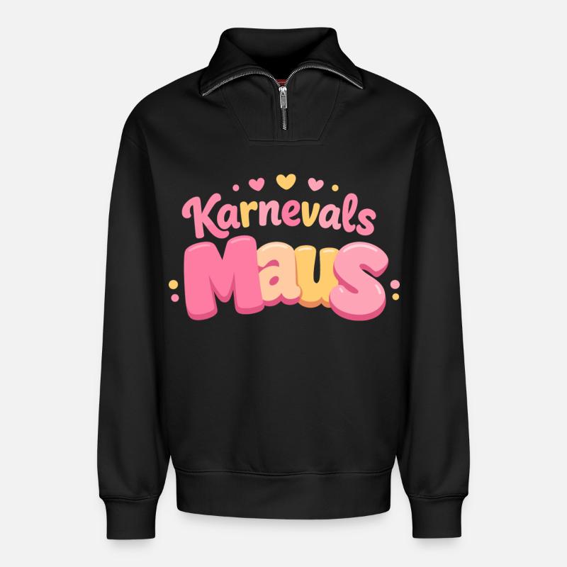 Karnevalsmaus Kölsche Mädsche – Karneval Köln - Relaxed Unisex Organic Half Zip Sweatshirt – von SPREAD - Schwarz