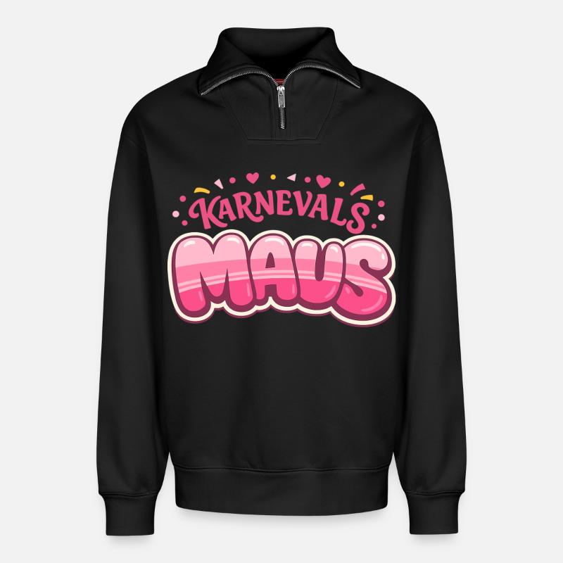 Karnevalsmaus Köln – Kölner Karneval - Relaxed Unisex Organic Half Zip Sweatshirt – von SPREAD - Schwarz