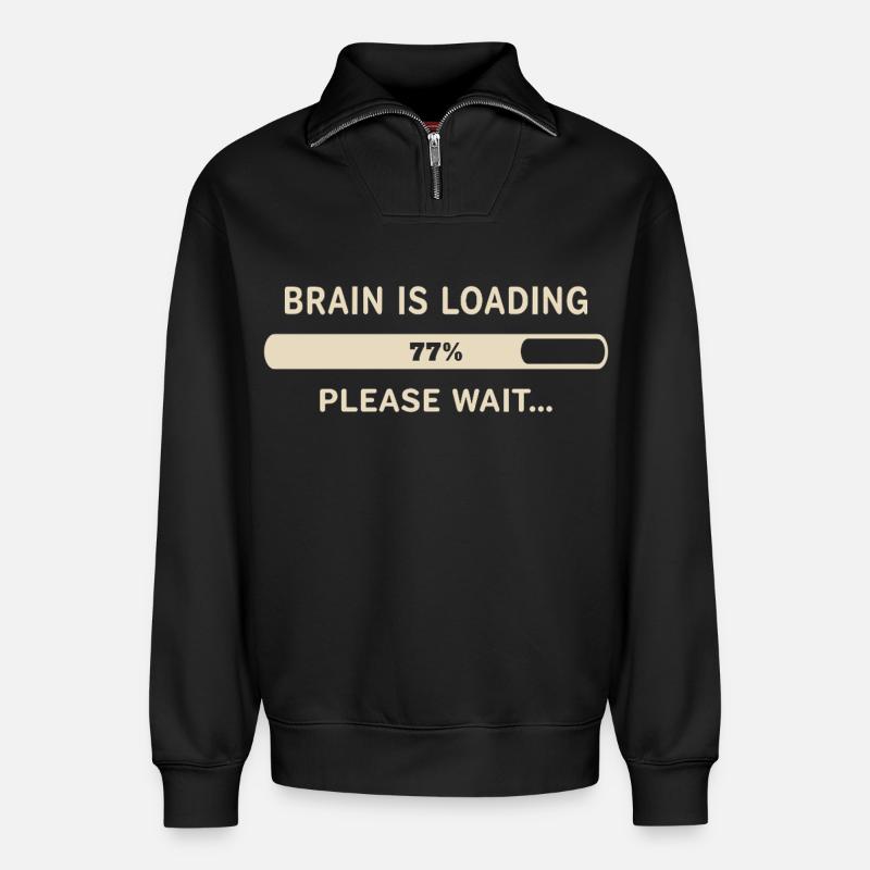 Gehirn wird geladen – Bitte warten - Relaxed Unisex Organic Half Zip Sweatshirt – von SPREAD - Schwarz