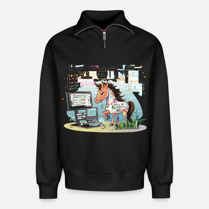 Digital Graffiti Pony - Sweat unisexe décontracté en coton biologique à demi-zip – de SPREAD - noir