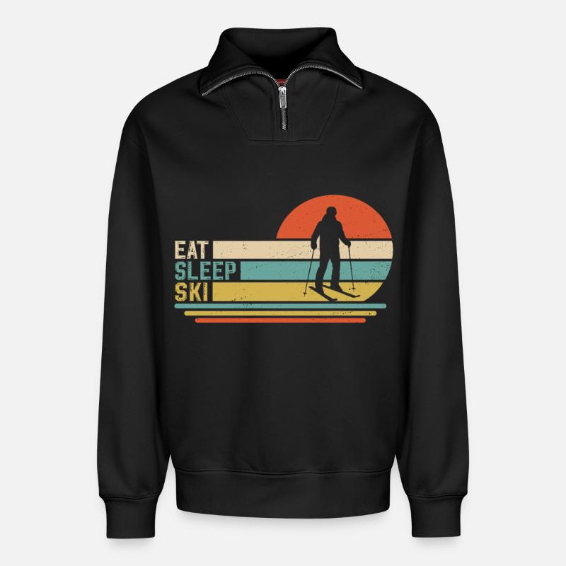 eat sleep ski  - Relaxed Unisex Organic Half Zip Sweatshirt – von SPREAD - Schwarz