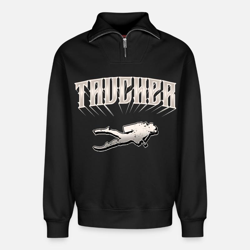 Taucher Tauchen - Relaxed Unisex Organic Half Zip Sweatshirt – von SPREAD - Schwarz