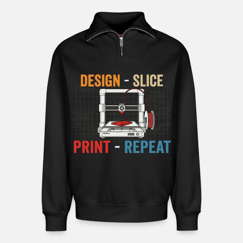 3D-Druck Evolution – Design Slice Print Repeat - Relaxed Unisex Organic Half Zip Sweatshirt – von SPREAD - Schwarz