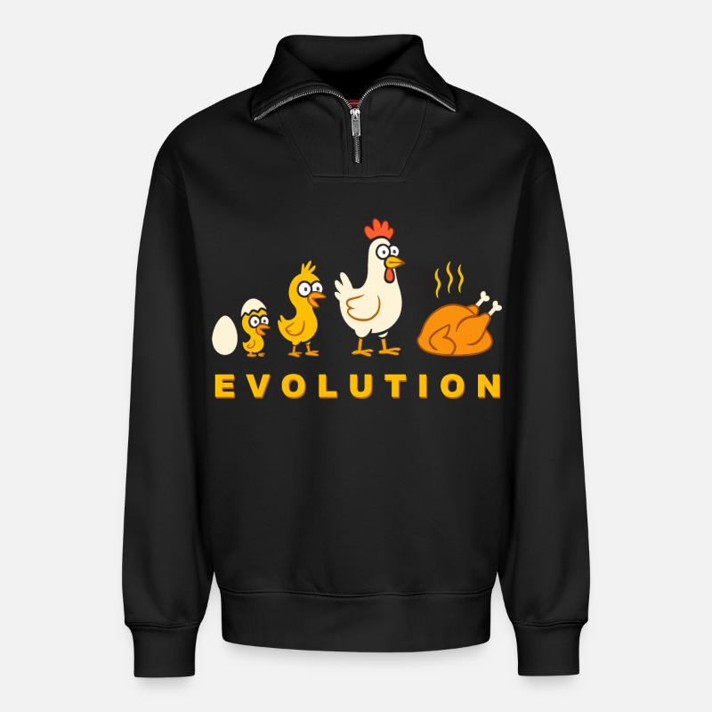 Evolution Hähnchen Broiler Huhn Lustig - Relaxed Unisex Organic Half Zip Sweatshirt – von SPREAD - Schwarz