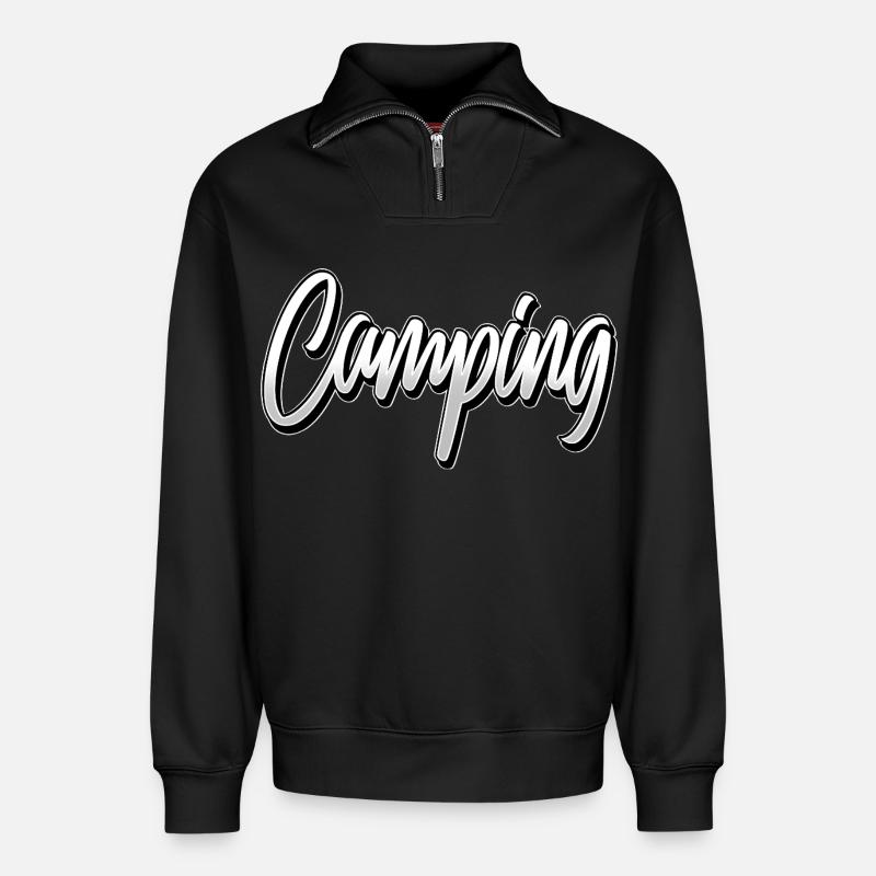 Camping - Relaxed Unisex Organic Half Zip Sweatshirt – von SPREAD - Schwarz