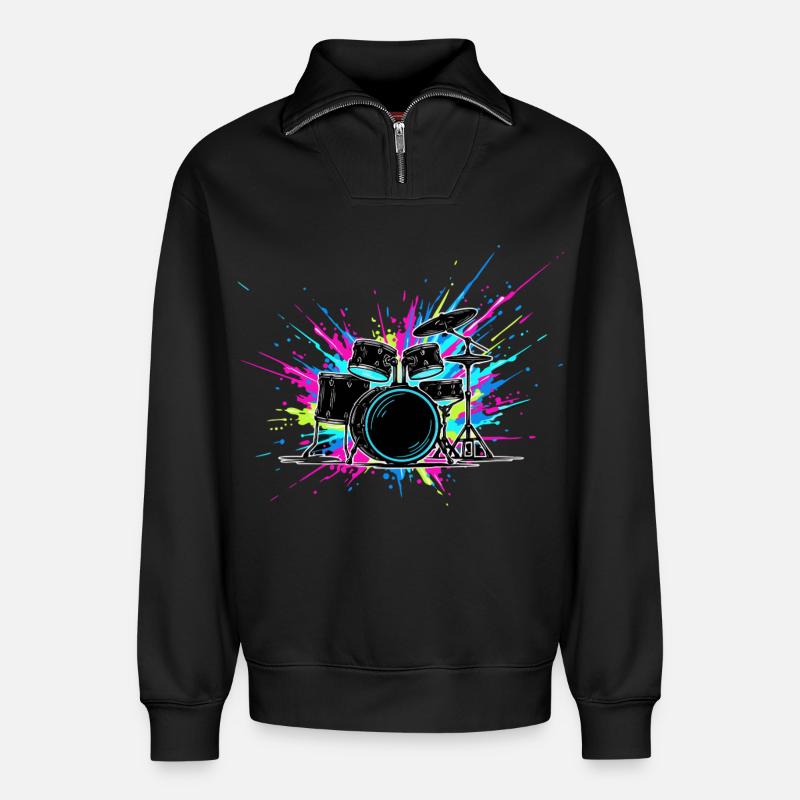 Schlagzeug bunt - Relaxed Unisex Organic Half Zip Sweatshirt – von SPREAD - Schwarz
