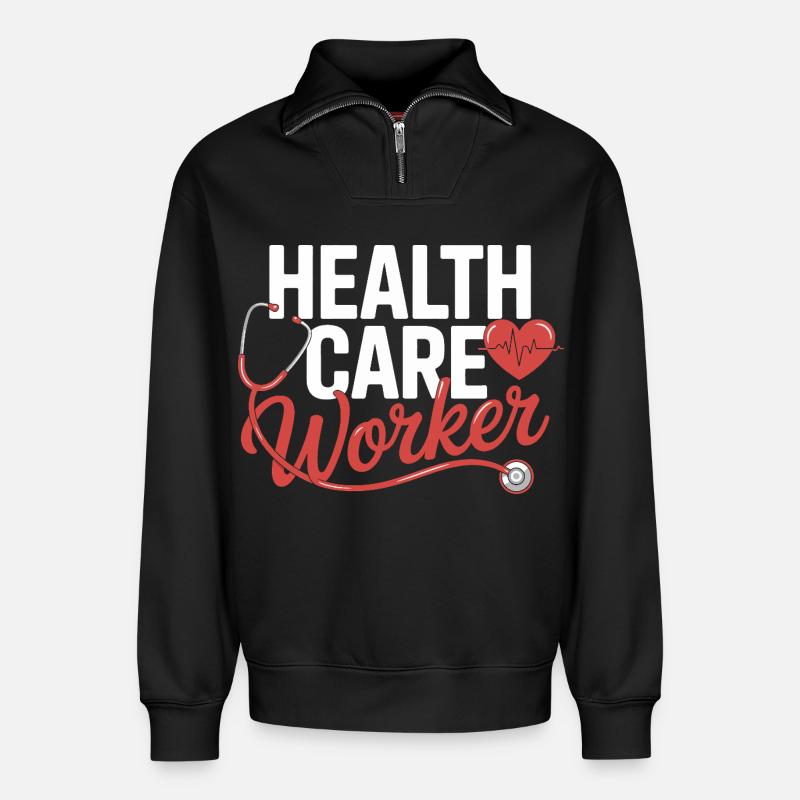 Gesundheitsfachkraft Emblem - Relaxed Unisex Organic Half Zip Sweatshirt – von SPREAD - Schwarz