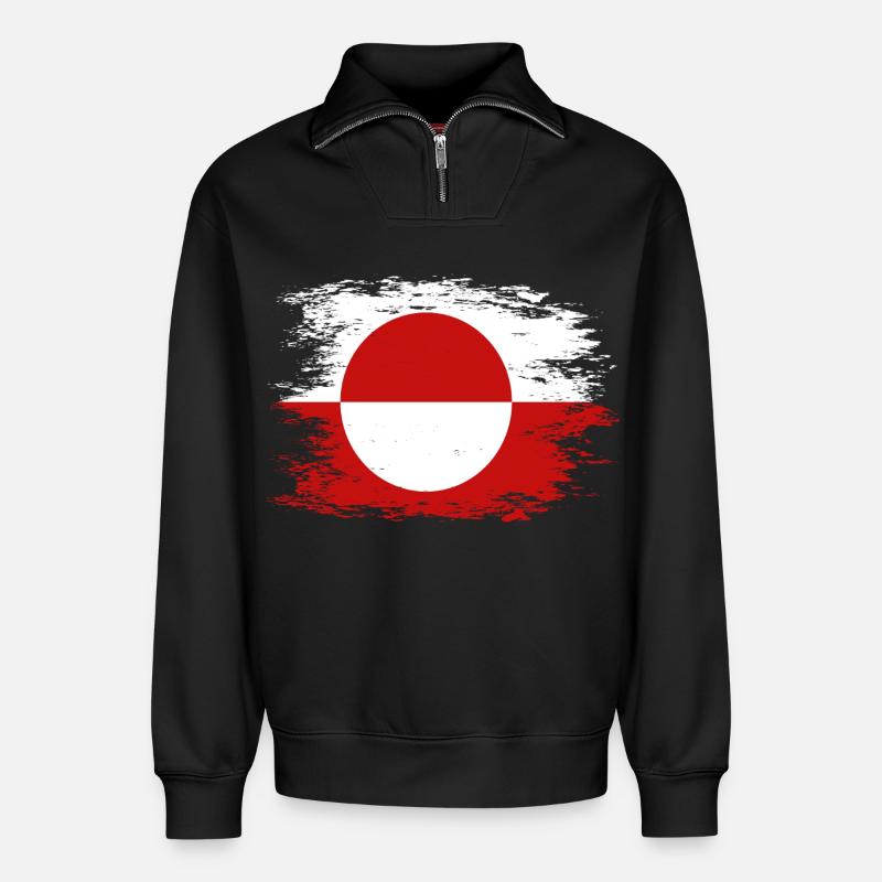 Drapeau du Groenland utilisé - Sweat unisexe décontracté en coton biologique à demi-zip – de SPREAD - noir