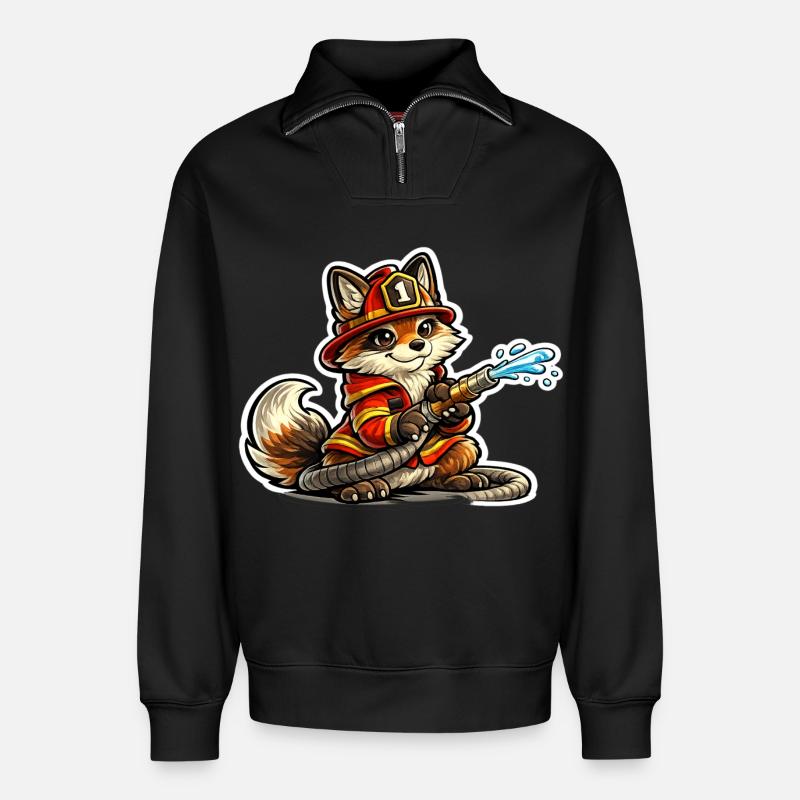Fuchs Feuerwehrheld im Einsatz - Relaxed Unisex Organic Half Zip Sweatshirt – von SPREAD - Schwarz
