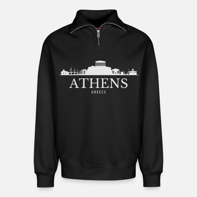 Silhouette d’Athènes, Grèce d’Athènes - Sweat unisexe décontracté en coton biologique à demi-zip – de SPREAD - noir