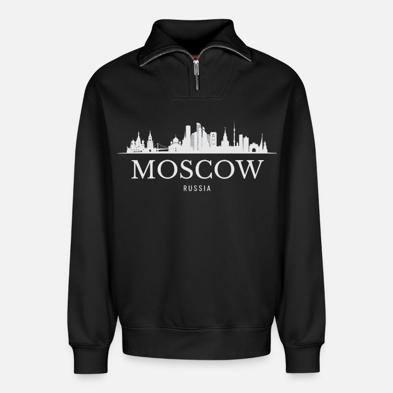 Silhouette de Moscou, Moscou Russie - Sweat unisexe décontracté en coton biologique à demi-zip – de SPREAD - noir
