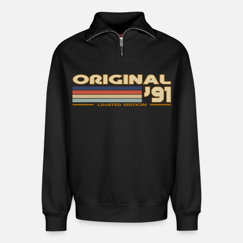 1991 - Relaxed Unisex Organic Half Zip Sweatshirt – von SPREAD - Schwarz