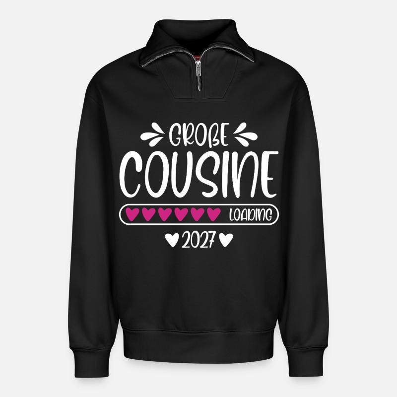 Große Cousine 2027 loading Herzchen Ladebalken - Relaxed Unisex Organic Half Zip Sweatshirt – von SPREAD - Schwarz