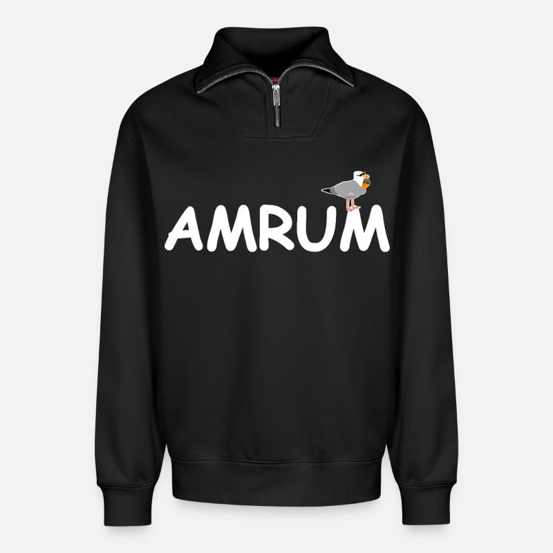 Amrum Möwe Nordsee - Relaxed Unisex Organic Half Zip Sweatshirt – von SPREAD - Schwarz