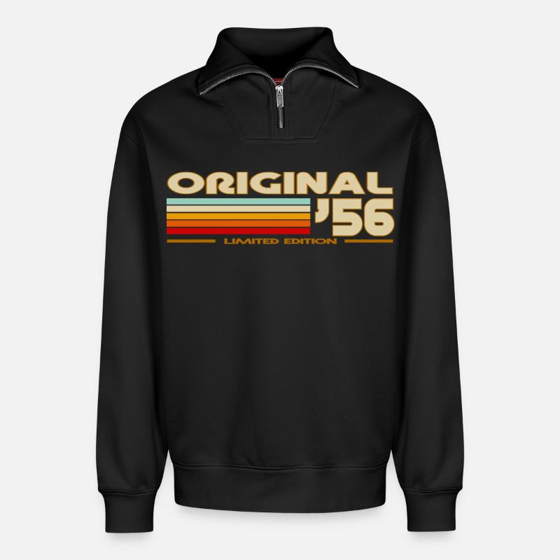 1956 - Relaxed Unisex Organic Half Zip Sweatshirt – von SPREAD - Schwarz
