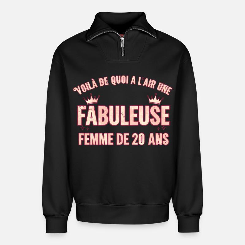 Fabuleuse 20 ans Reine du style - Sweat unisexe décontracté en coton biologique à demi-zip – de SPREAD - noir