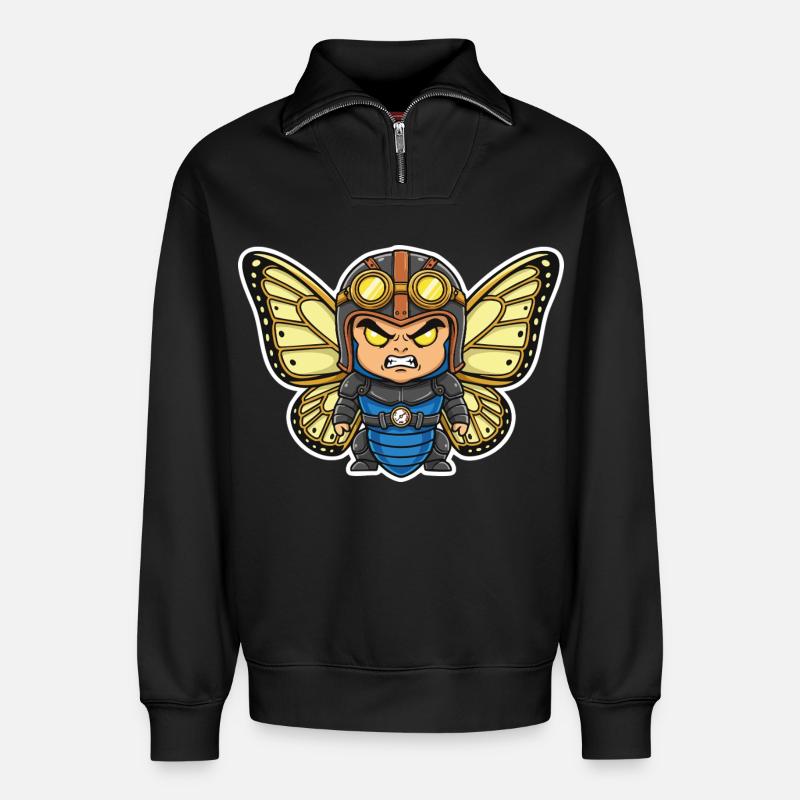 Steampunk Aviator Schmetterlingsblaue Rüstung - Relaxed Unisex Organic Half Zip Sweatshirt – von SPREAD - Schwarz