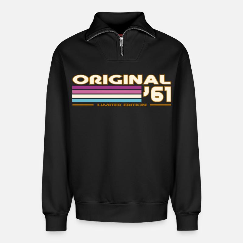 1961 - Relaxed Unisex Organic Half Zip Sweatshirt – von SPREAD - Schwarz
