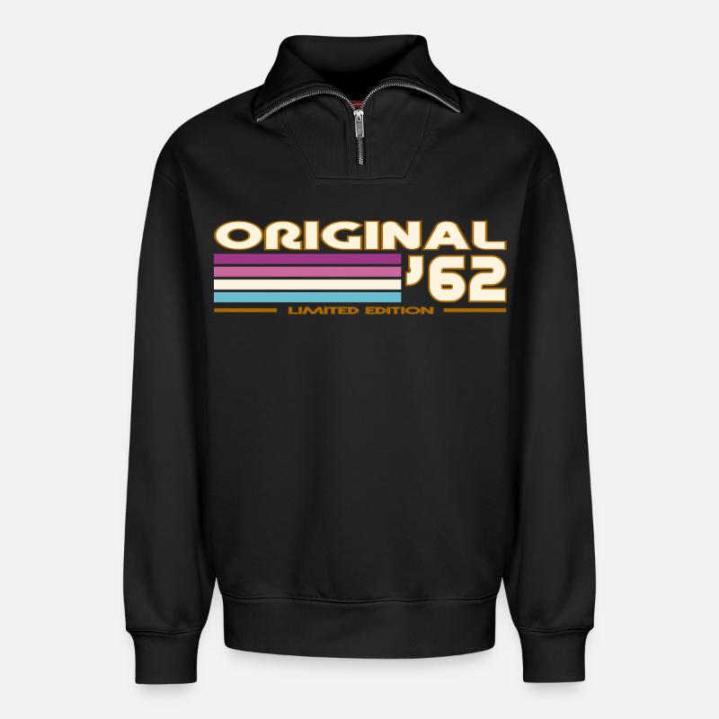 1962 - Relaxed Unisex Organic Half Zip Sweatshirt – von SPREAD - Schwarz