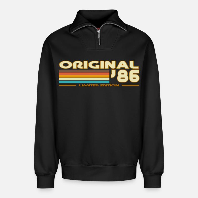 Original 86 Retro Rainbow - Relaxed Unisex Organic Half Zip Sweatshirt – von SPREAD - Schwarz