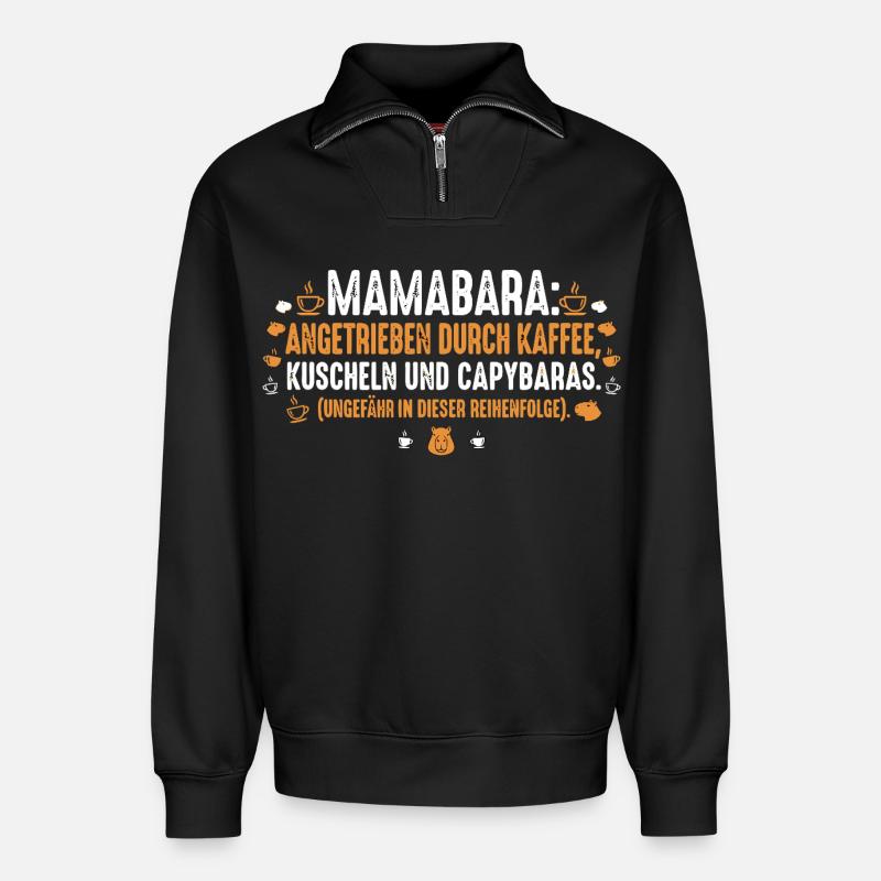 Mamabara Capybara Kaffee Mama - Relaxed Unisex Organic Half Zip Sweatshirt – von SPREAD - Schwarz