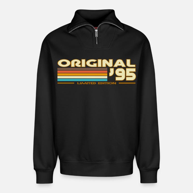 1995 - Relaxed Unisex Organic Half Zip Sweatshirt – by SPREAD - black