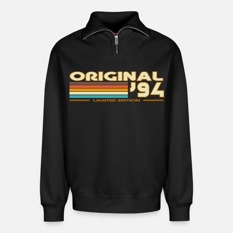 1994 - Relaxed Unisex Organic Half Zip Sweatshirt – von SPREAD - Schwarz