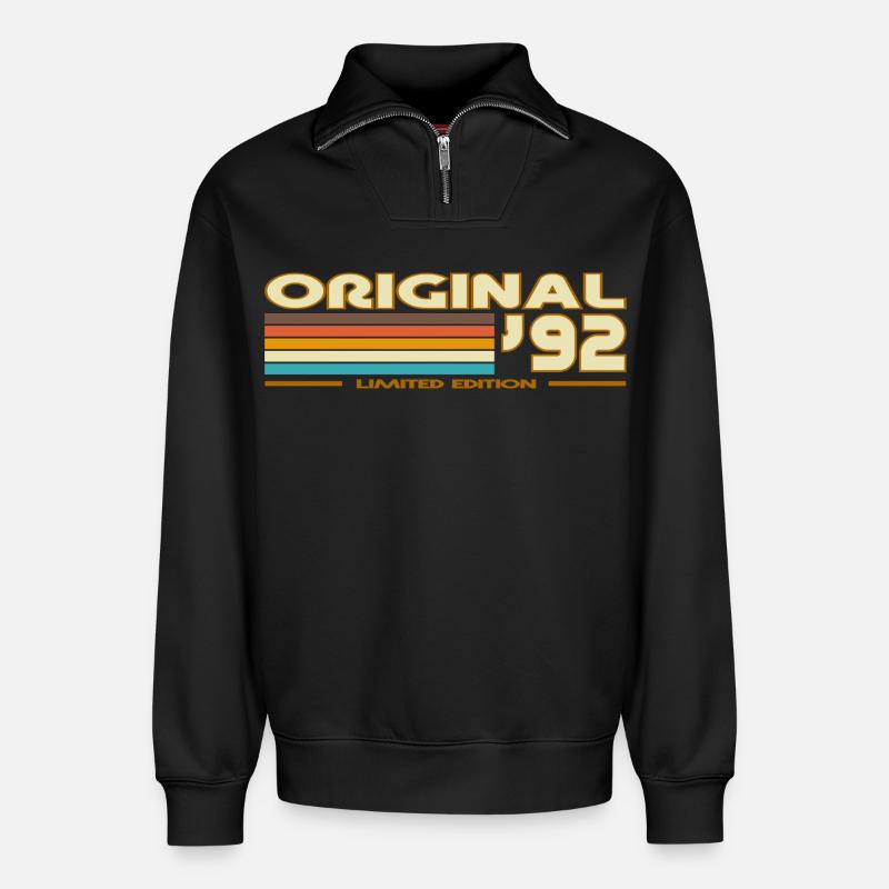 1992 - Relaxed Unisex Organic Half Zip Sweatshirt – by SPREAD - black