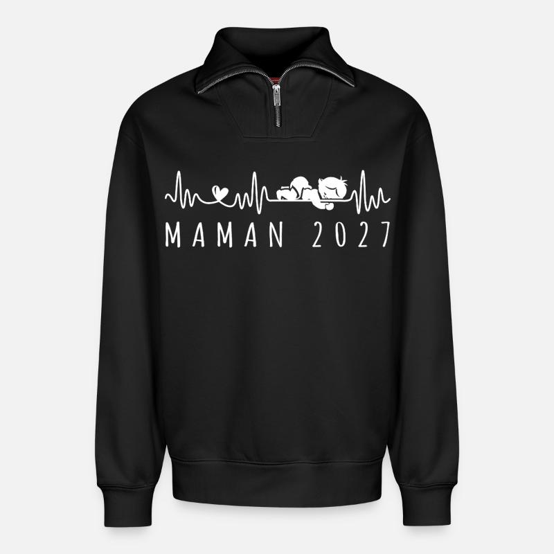 Future Maman 2027 Annonce Grossesse - Relaxed Unisex Organic Half Zip Sweatshirt – von SPREAD - Schwarz