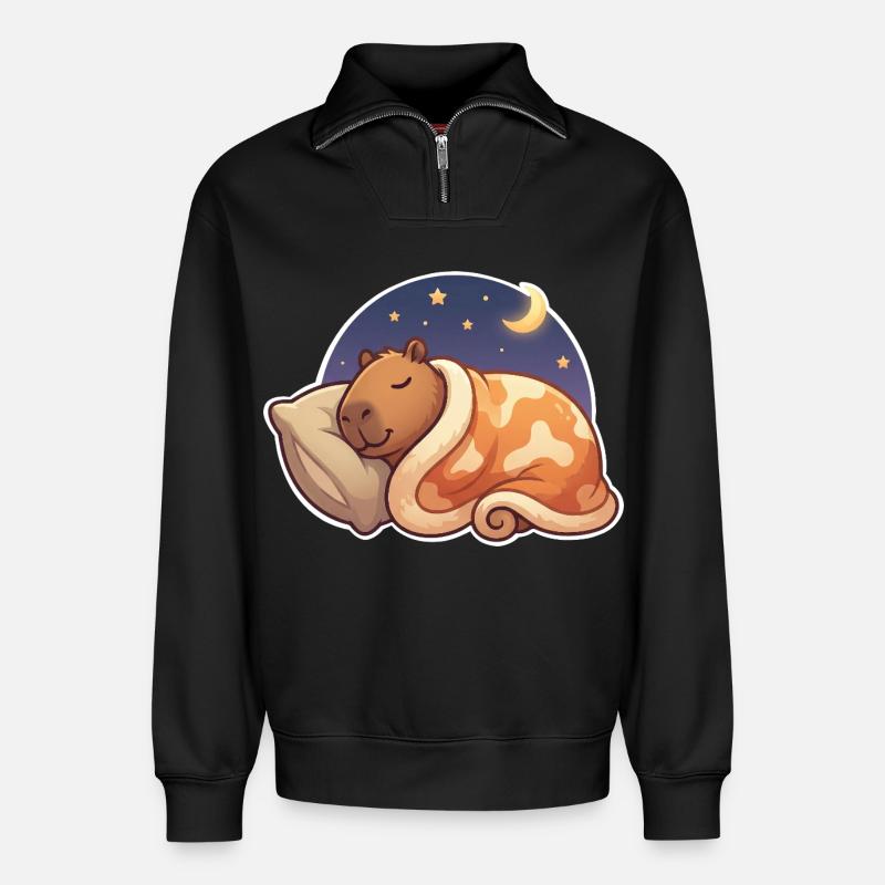 Capybara Schlafen - Relaxed Unisex Organic Half Zip Sweatshirt – von SPREAD - Schwarz