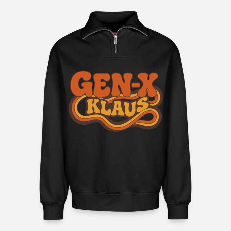 Gen-X Klaus: Psychedelic Retro - Relaxed Unisex Organic Half Zip Sweatshirt – von SPREAD - Schwarz