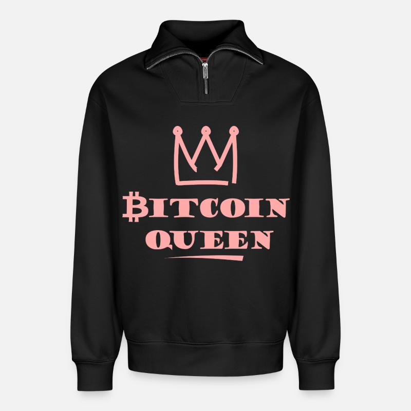 Bitcoin Queen Pink Crown - Relaxed Unisex Organic Half Zip Sweatshirt – by SPREAD - black