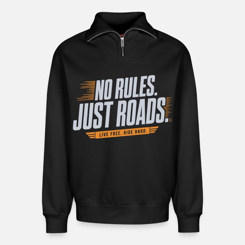 No Rules Just Roads - Relaxed Unisex Organic Half Zip Sweatshirt – von SPREAD - Schwarz