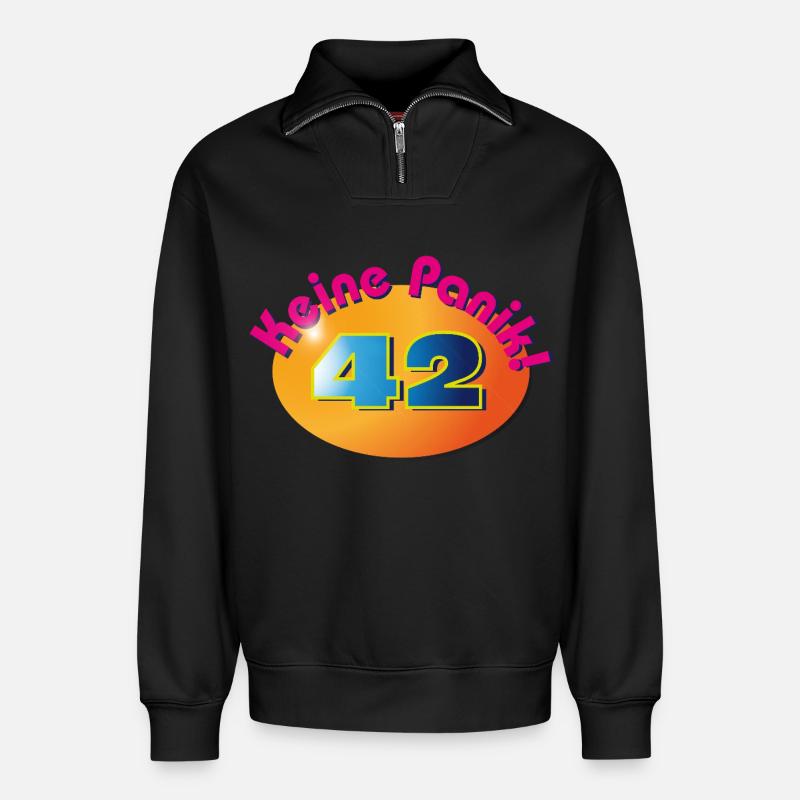 Don't panic! 42 - Relaxed Unisex Organic Half Zip Sweatshirt – by SPREAD - black