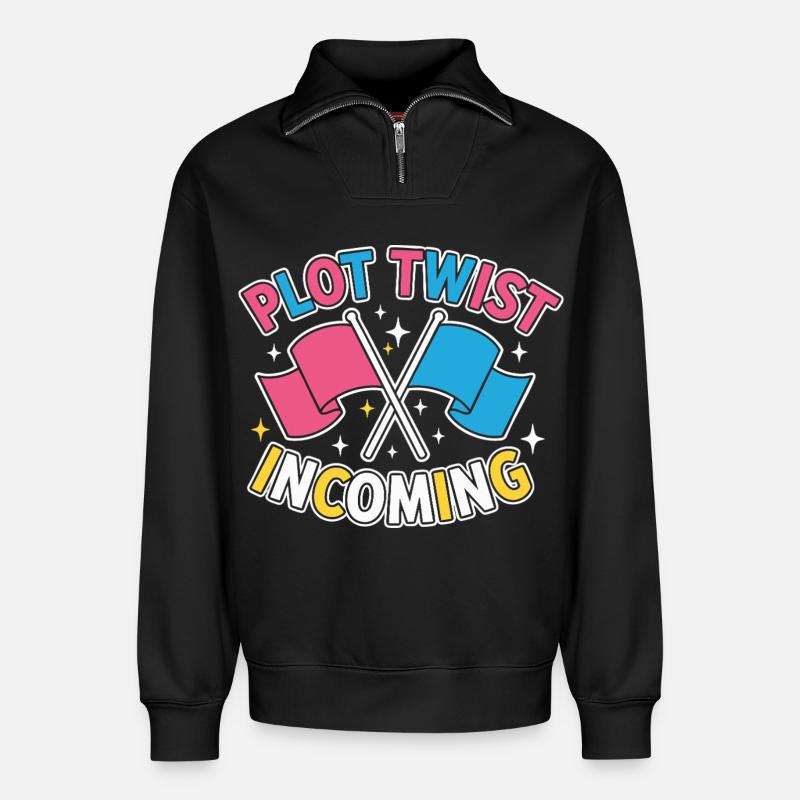 Geschlechter-Enthüllung Plot-Twist – Team Pink Team - Relaxed Unisex Organic Half Zip Sweatshirt – von SPREAD - Schwarz