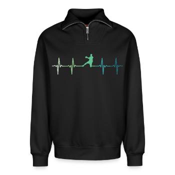 Handball, Herzschlag, Handball - Relaxed Unisex Organic Half Zip Sweatshirt – von SPREAD - Schwarz - Vorne