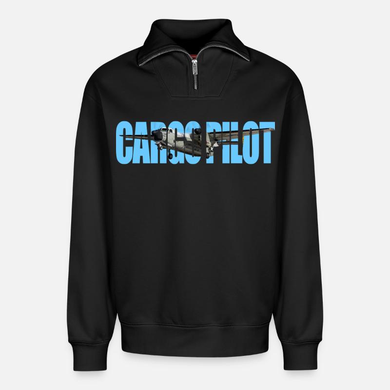 Pilote cargo C-2A - Sweat unisexe décontracté en coton biologique à demi-zip – de SPREAD - noir