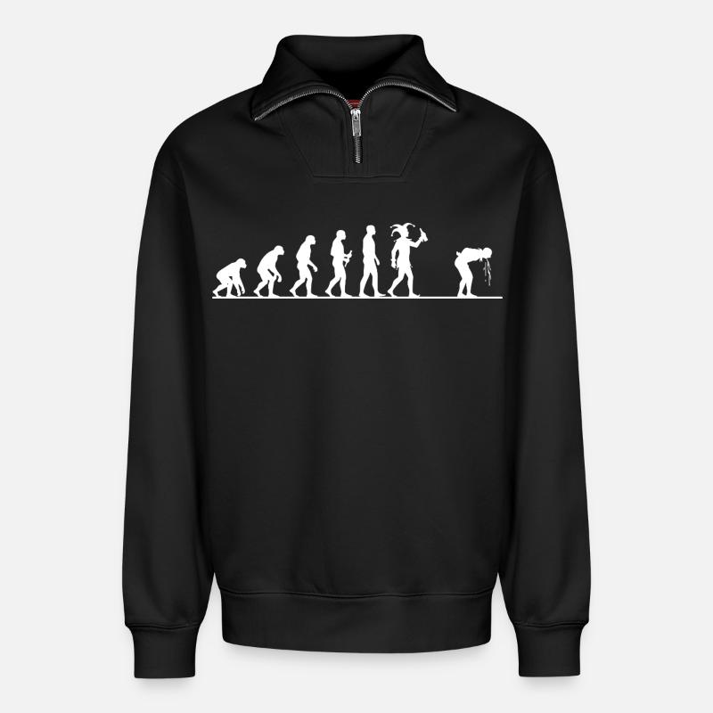 Karneval Evolution – Vom Affen zum Narren - Relaxed Unisex Organic Half Zip Sweatshirt – von SPREAD - Schwarz