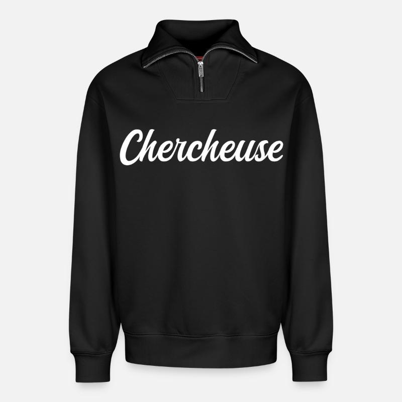 Chercheuse  - Sweat unisexe décontracté en coton biologique à demi-zip – de SPREAD - noir