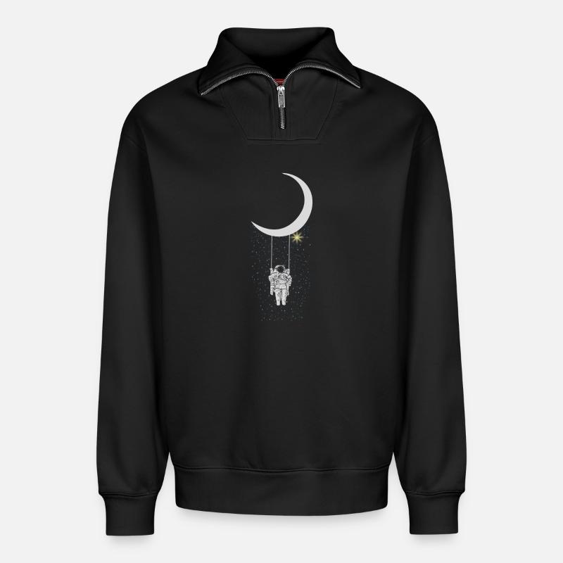 astronaute - Sweat unisexe décontracté en coton biologique à demi-zip – de SPREAD - noir