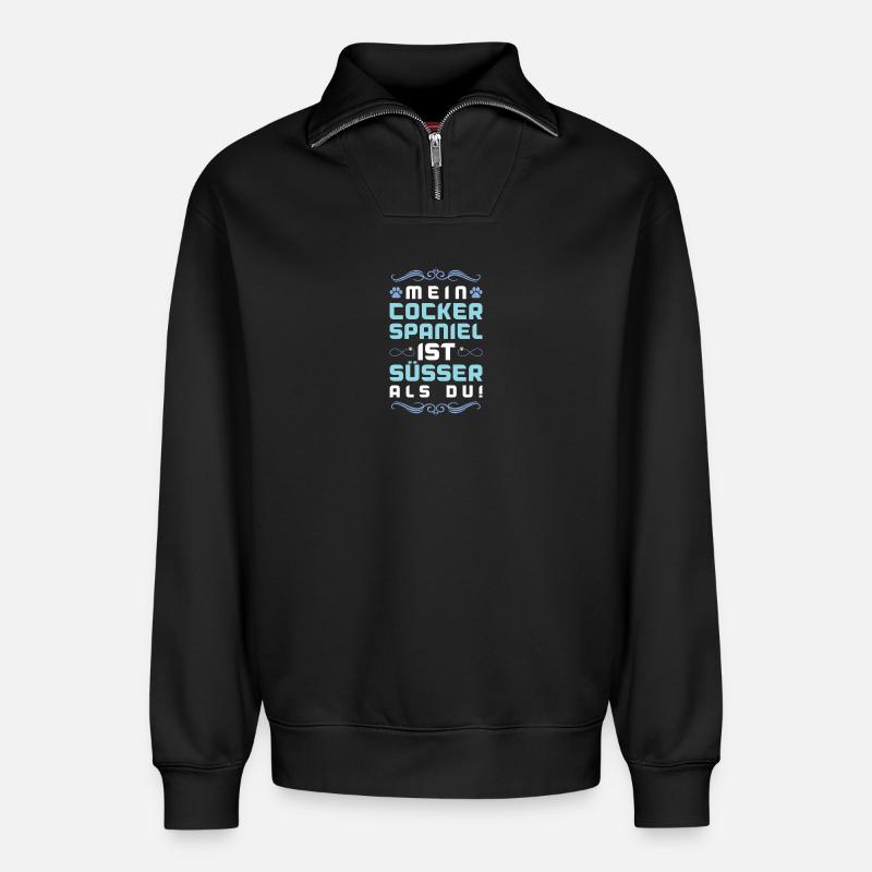 cocker spaniel hund spruch - Relaxed Unisex Organic Half Zip Sweatshirt – von SPREAD - Schwarz