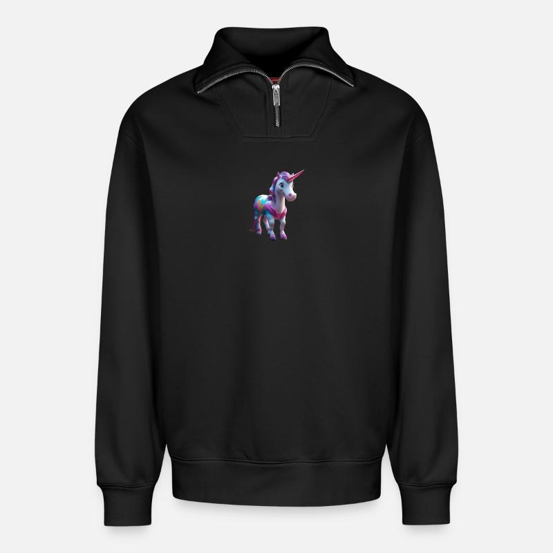 Einhorn - Relaxed Unisex Organic Half Zip Sweatshirt – von SPREAD - Schwarz